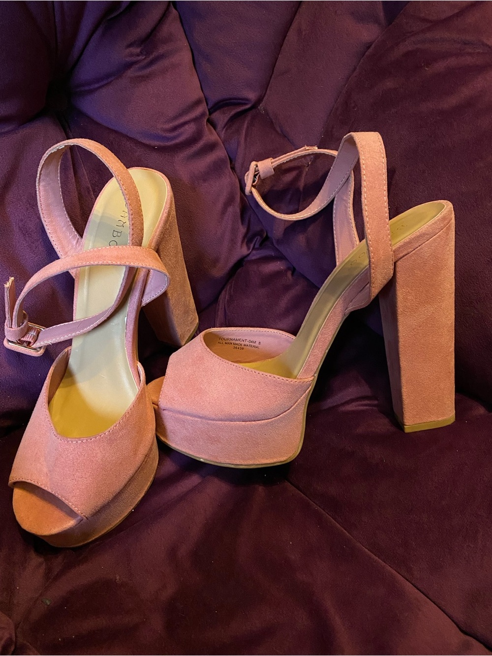 BAMBOO Pink Suede Platform Ankle-Strap Heels